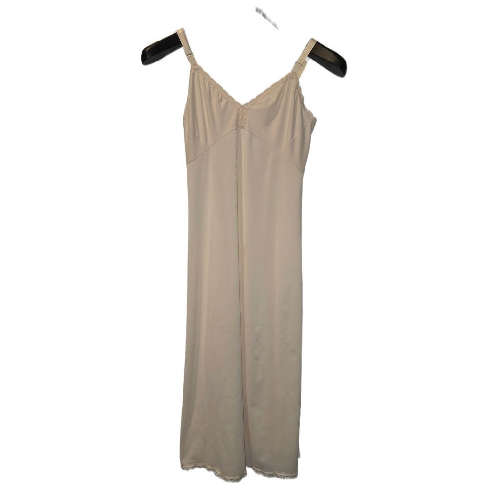 Shadowline Vintage Full Slip Cream Beige Lace Trim Made in USA Size 32MS